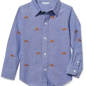 Janie and Jack Blue Chambray Boys Button Up Dress Shirt Tiger Embroidery 4
